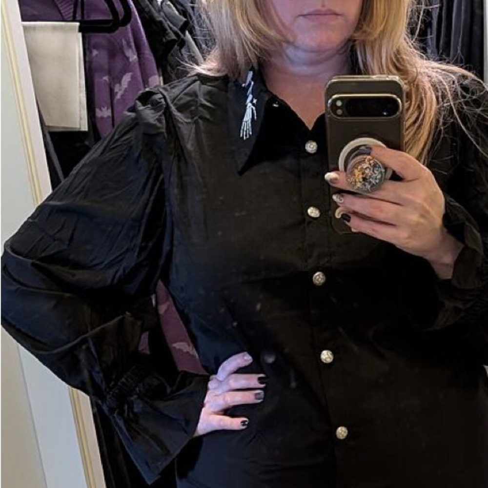 Disturbia Tempora Embroidered Button Up Shirt in Black US 4 / UK 8 - Picture 12 of 12